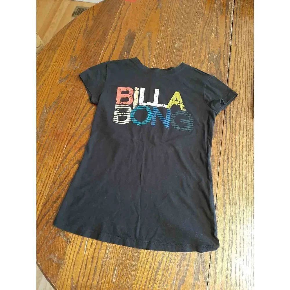 Girls XS Billabong Black Multi-Color Short Sleeve Tee Tshirt Top